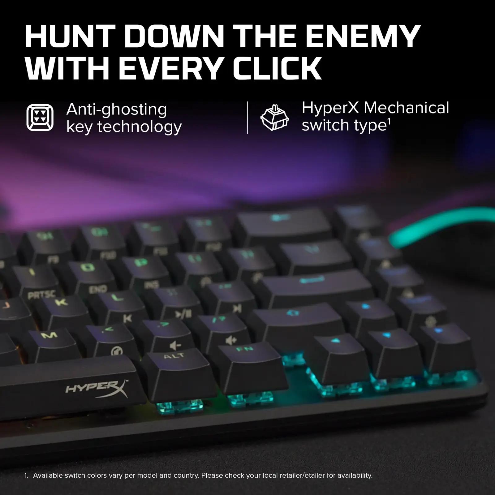 HyperX kerge alumiiniumist mänguklaviatuur – kompaktne 65% – pakend ja tarvikud