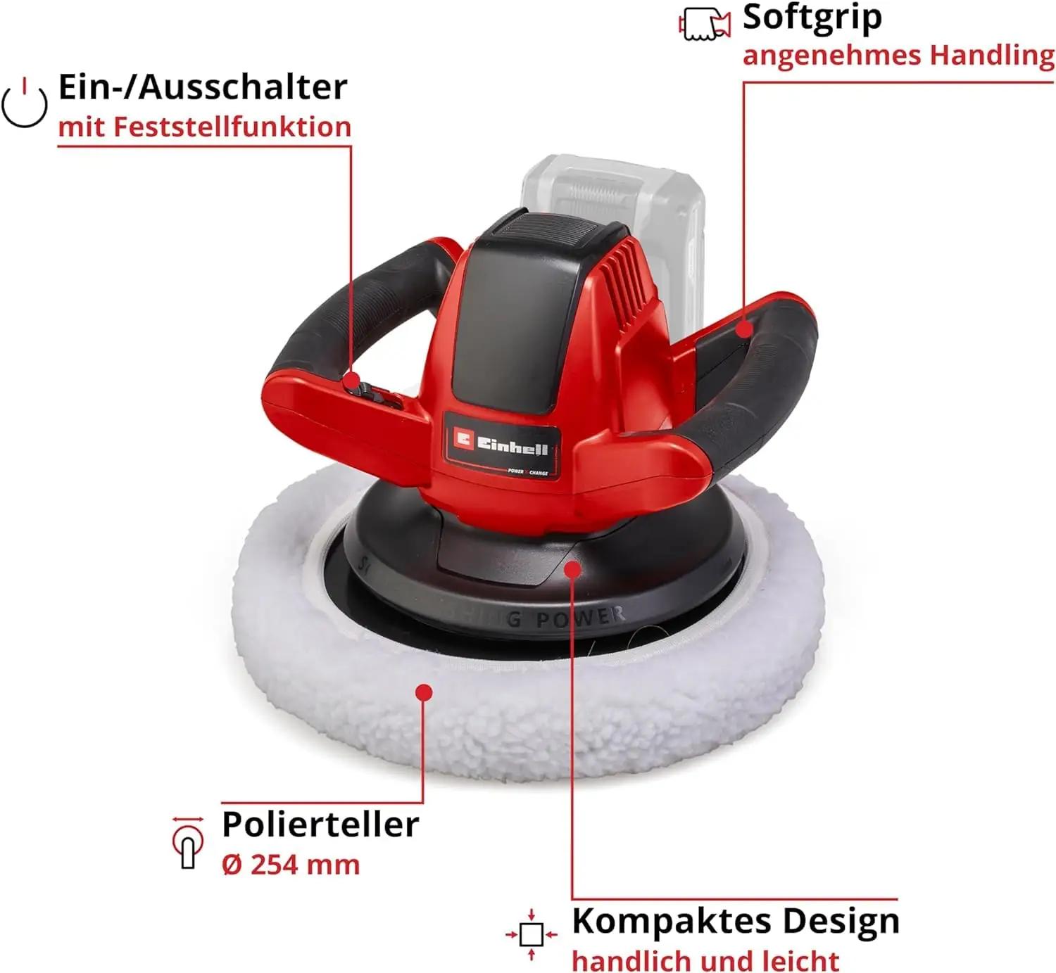 Einhell polisher auto- ja värvihoolduseks, kerge kasutus – pakend ja tarvikud