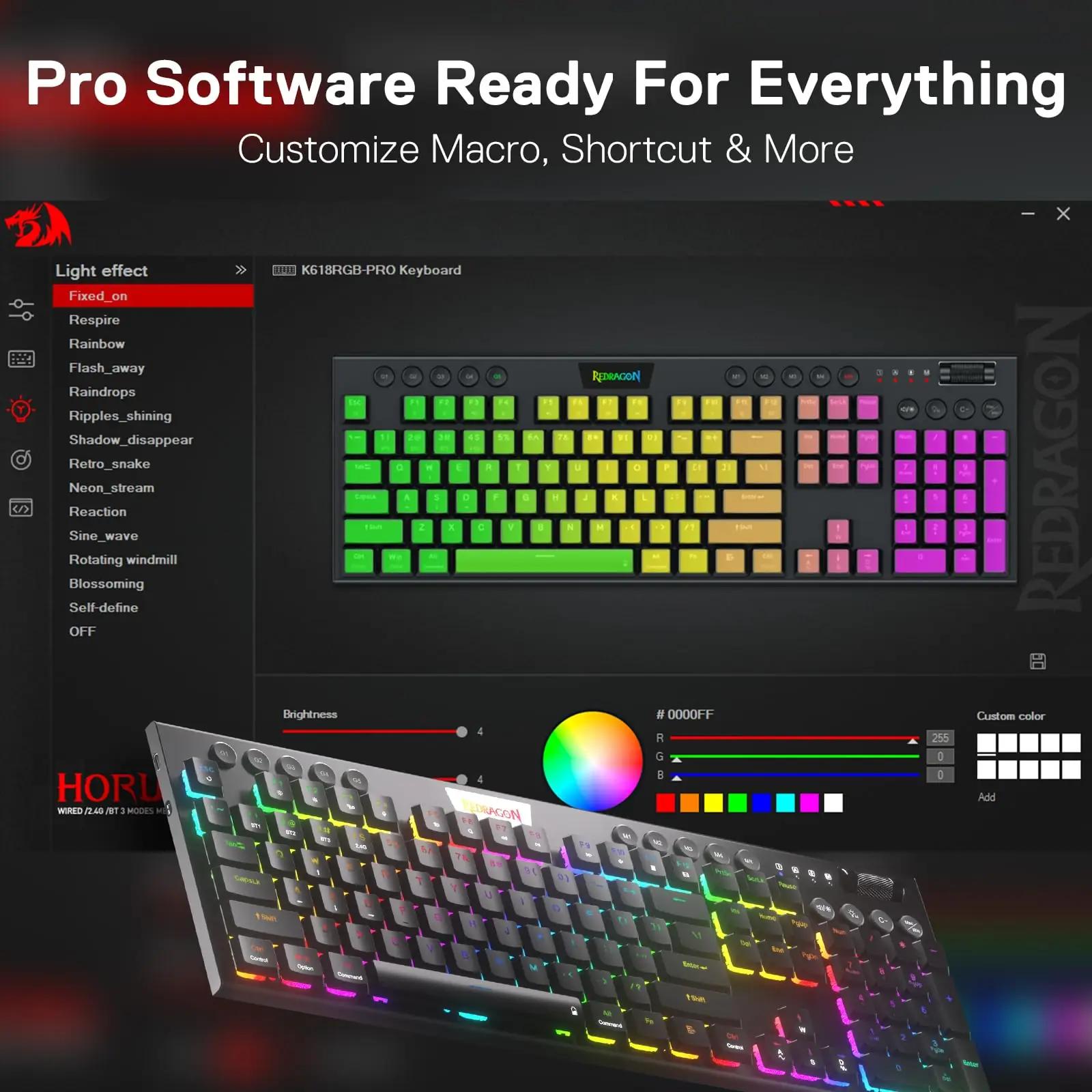 Redragon stiilne mehaaniline K618 klaviatuur – RGB ja tri-režiim – pilt 7