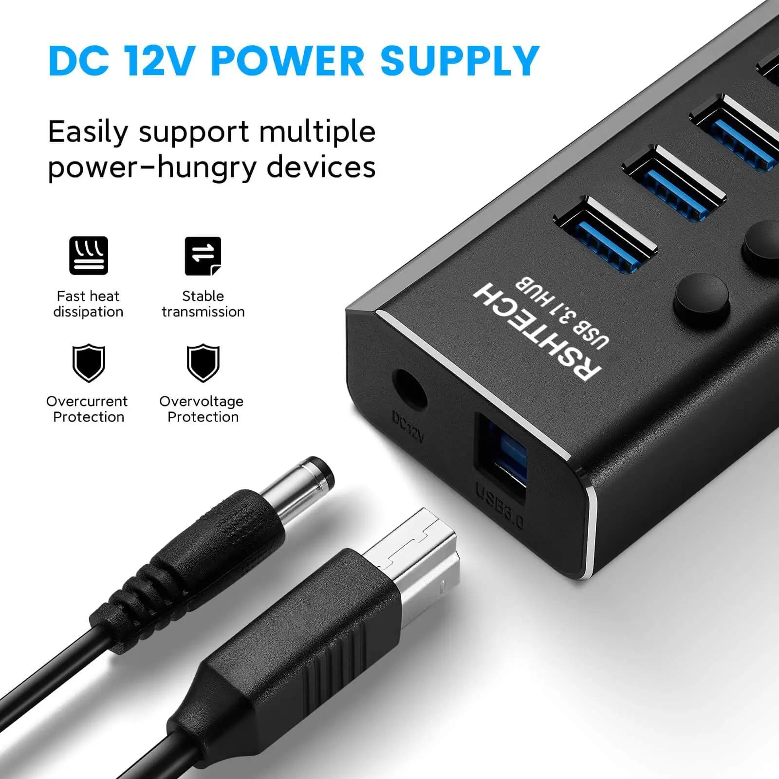 RSHTECH alumiiniumist 13-port USB hub — kiire laadimine ja – pilt 6