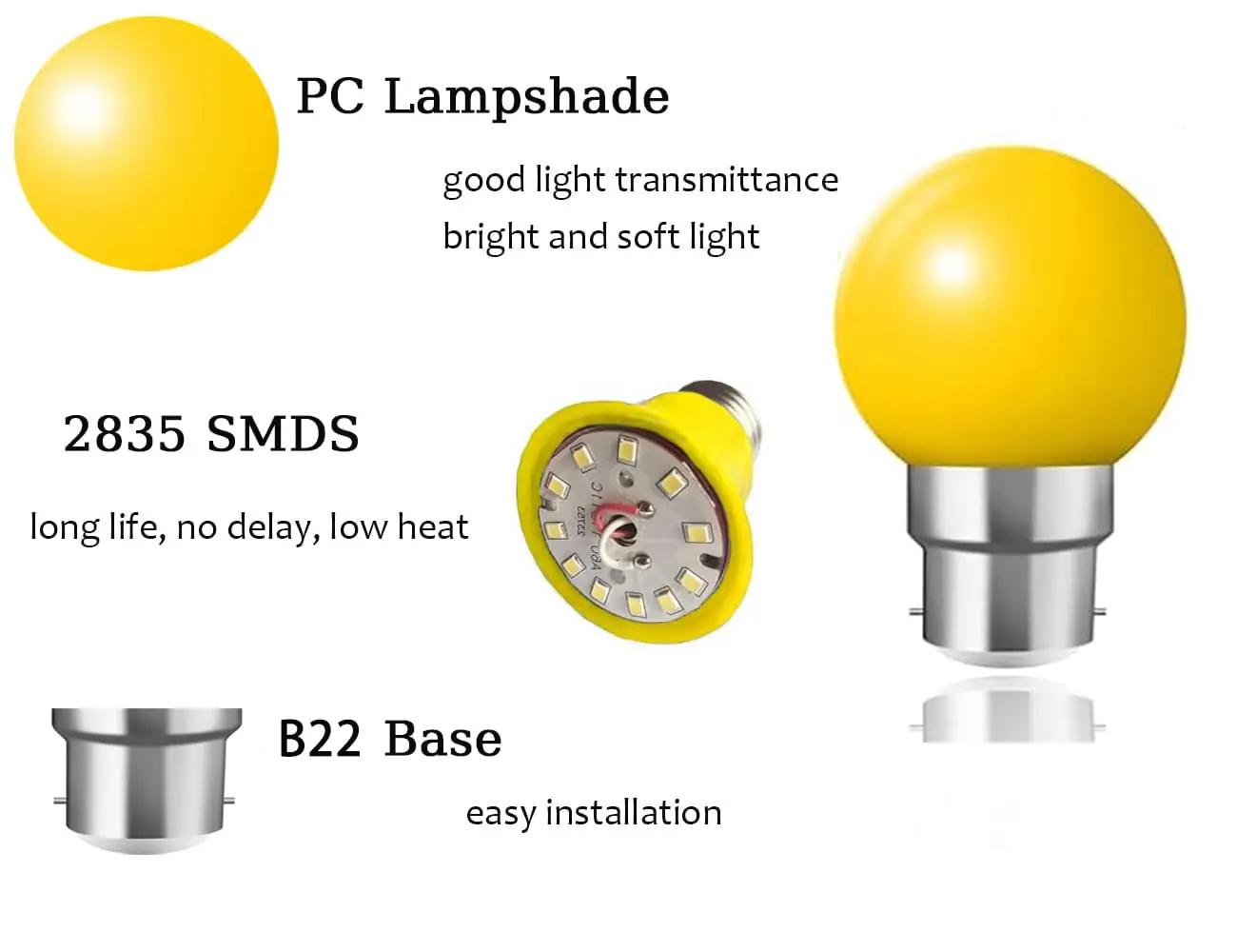 ZFQ värviline LED-dekorpirn B22, komplekt 10 tk, kollane – pakend ja tarvikud