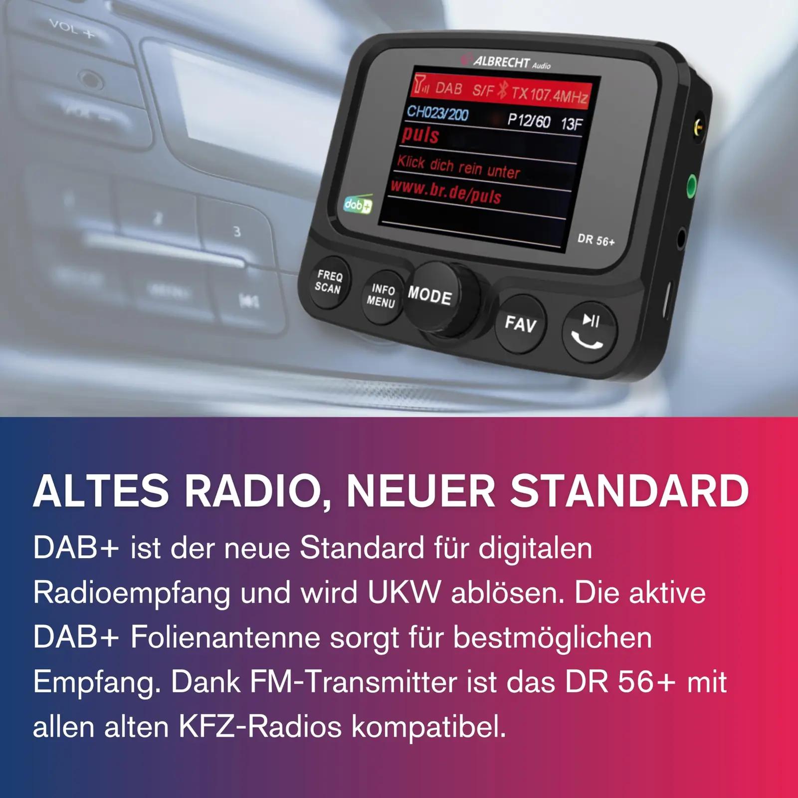 Albrecht DAB+ adapter autole — värskenda helisüsteemi koos FM – pakend ja tarvikud
