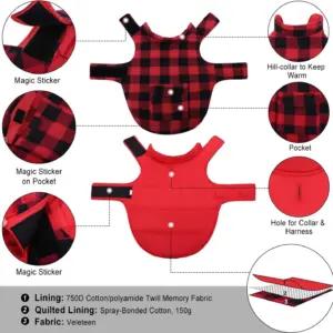 ASENKU Dog Plaid Pocket Coat Red XXXL talvejope ja -mantlid – detailne lähivaade
