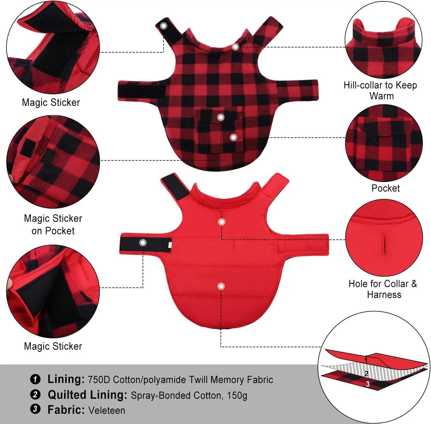 ASENKU Dog Plaid Pocket Coat Red XXXL talvejope ja -mantlid – detailne lähivaade