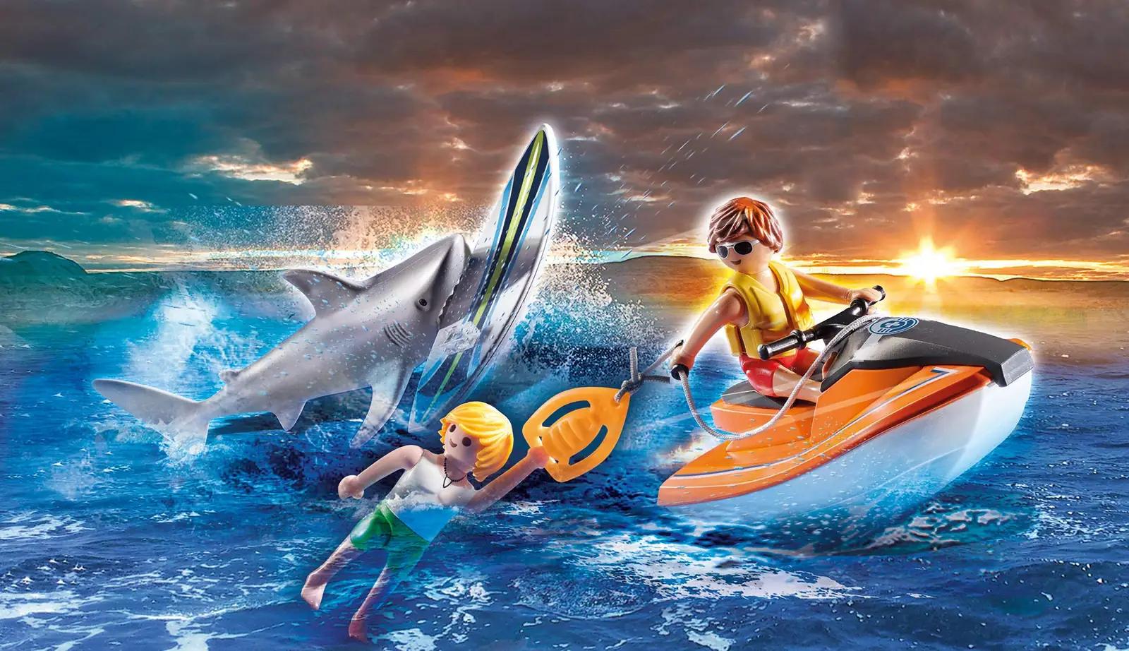 PLAYMOBIL päästeseiklus: plastikust hai- ja vesiseade kingituseks – pakend ja tarvikud