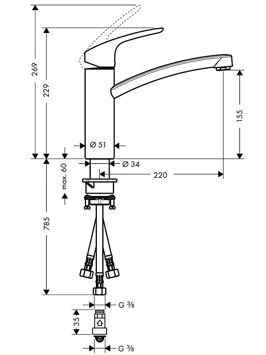 hansgrohe kroomitud köögisegisti — vastupidav ja kompaktne 160 mm – detailne vaade