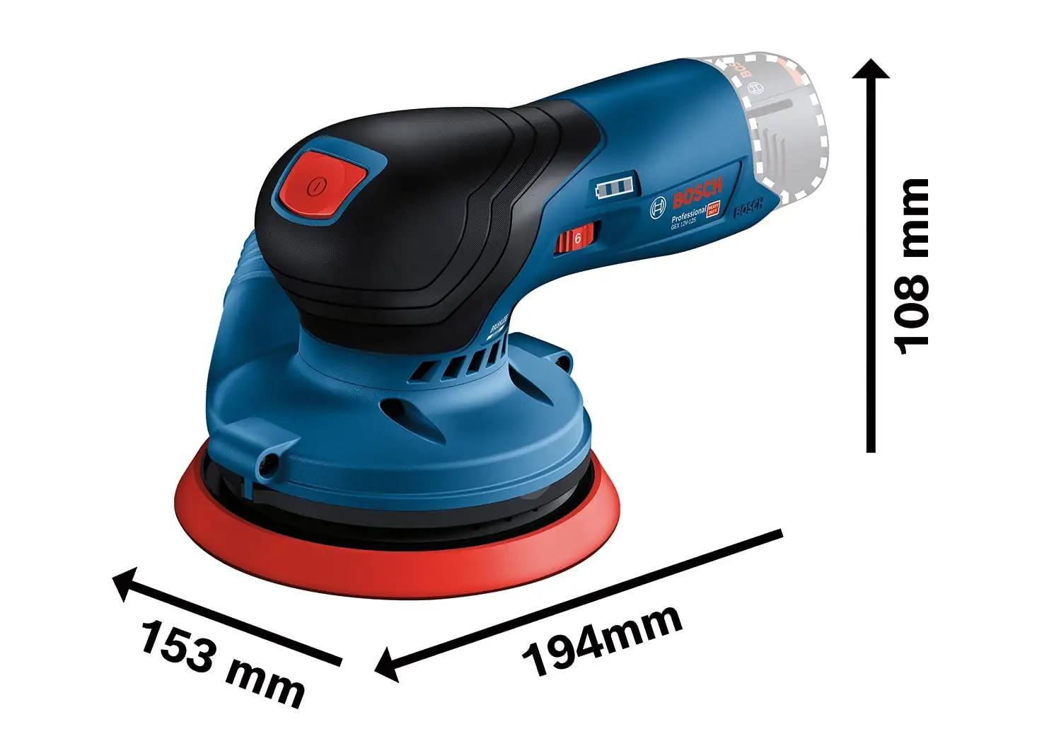 Bosch Professional tugev 12V eksentriklihvija — kompaktne – pakend ja tarvikud