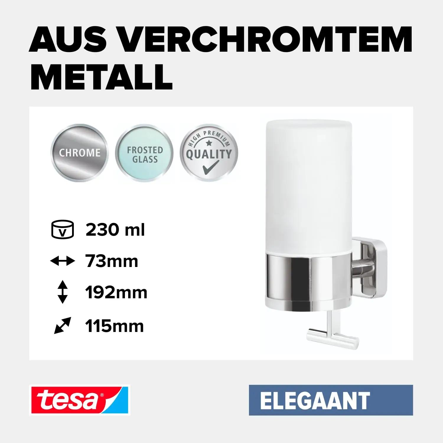 tesa elegantne seebidosaator klaasist ja kroomitud metallist – pakend ja tarvikud