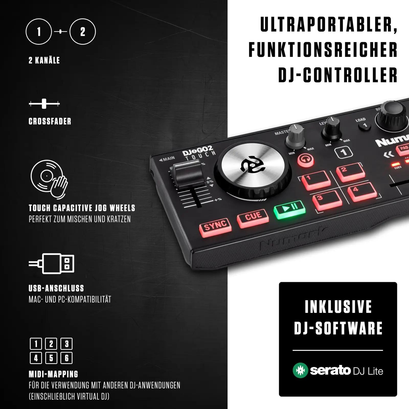 Numark kompaktne DJ-pult — kerge kaasaskantav kaheteljeline seade – pakend ja tarvikud