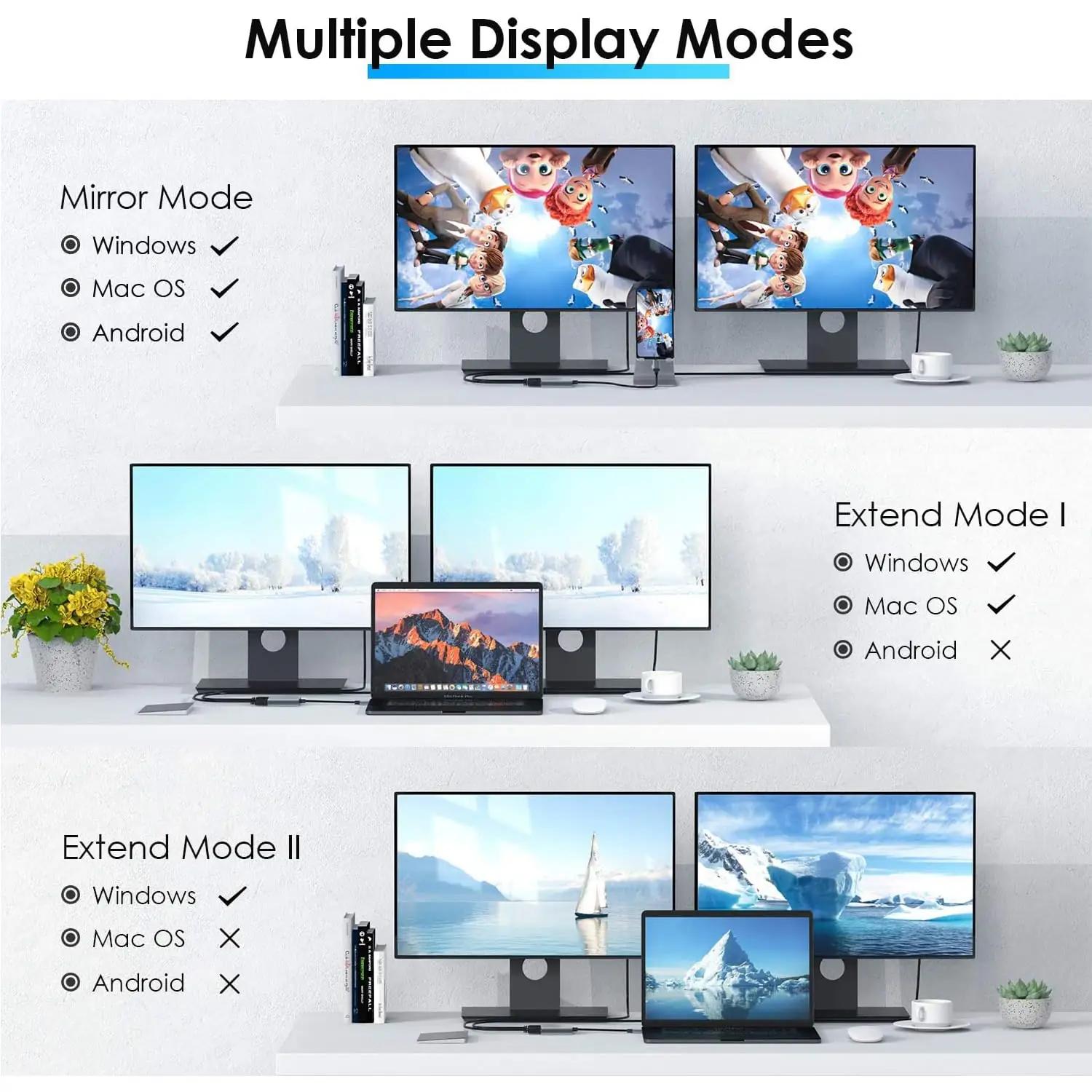YRRNAE alumiiniumist USB-C hub kahe HDMI väljundiga — 4K ja PD – pakend ja tarvikud
