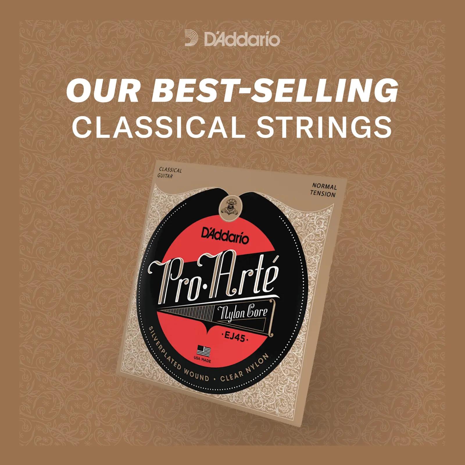 D’Addario titaani- ja nailonsaaded klassikalisele kitarrile – pakend ja tarvikud