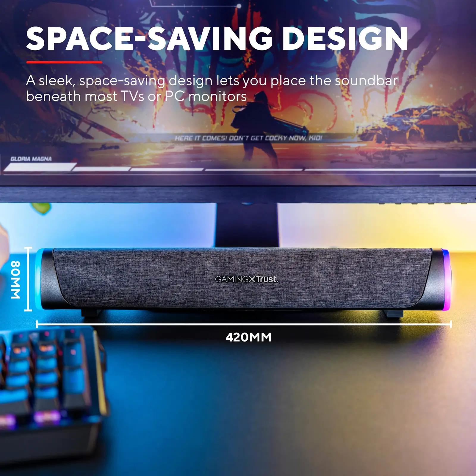 Trust Gaming RGB-soundbar — kompaktne heli ja LED-efekt – kasutusnäide