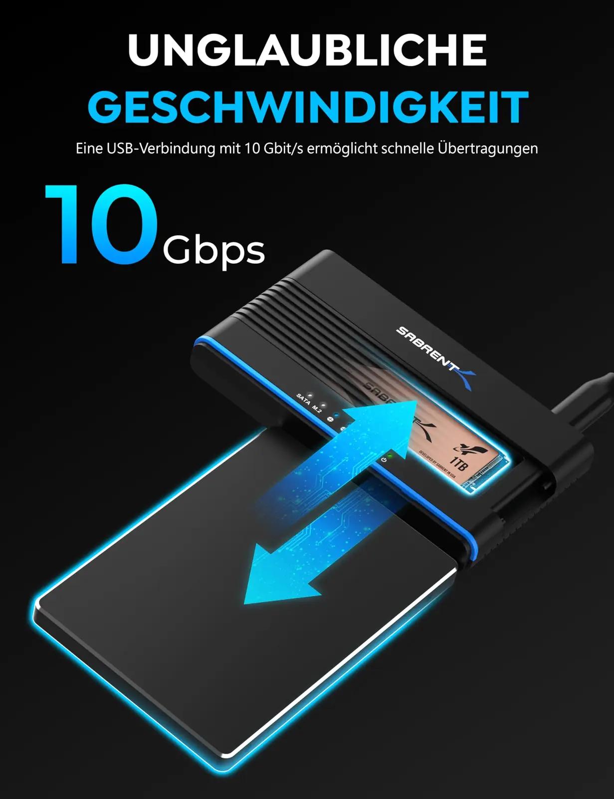 SABRENT vastupidav ABS-korpus SSD/HDD adapter kiireks ühenduseks – lisavaade