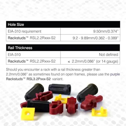 Rackstuds punased rack-kruvid Grivory-materjalist, komplekt – pakend ja tarvikud