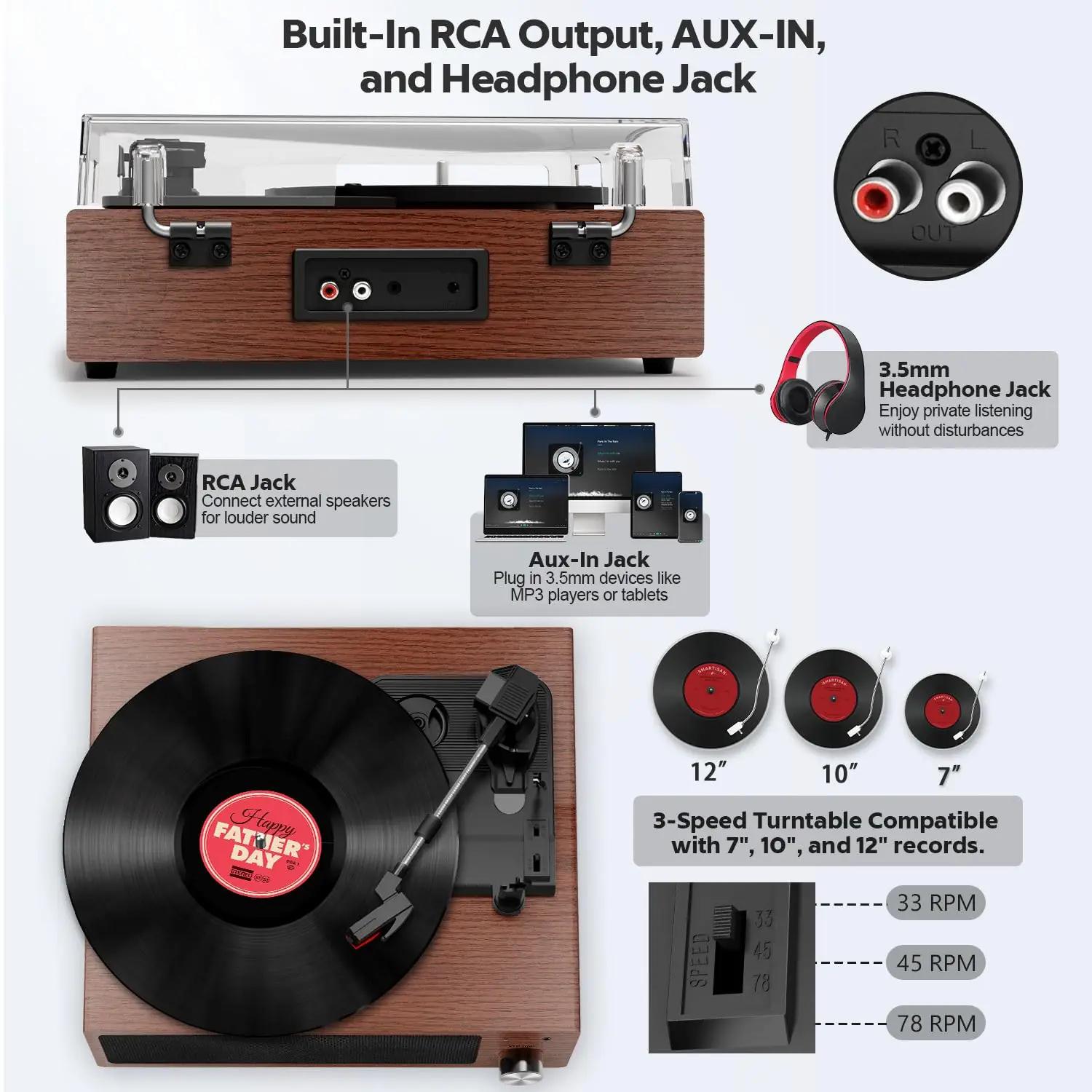 FYDEE puidust vinüülplaadimängija A6 – retro heli ja Bluetooth – pilt 7