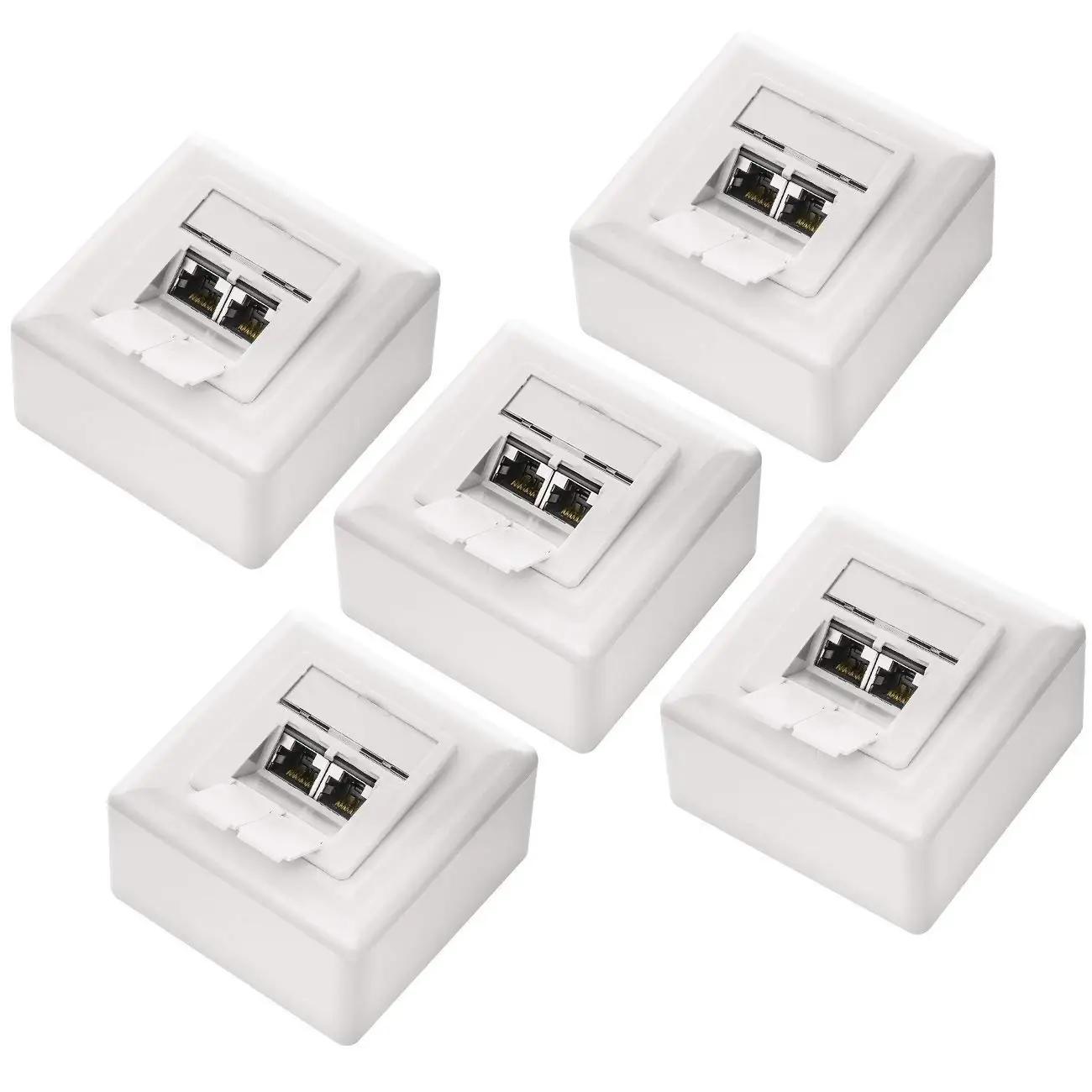 deleyCON CAT 6a võrgupesa 2x RJ45 — tugev, kaetud valge komplekt
