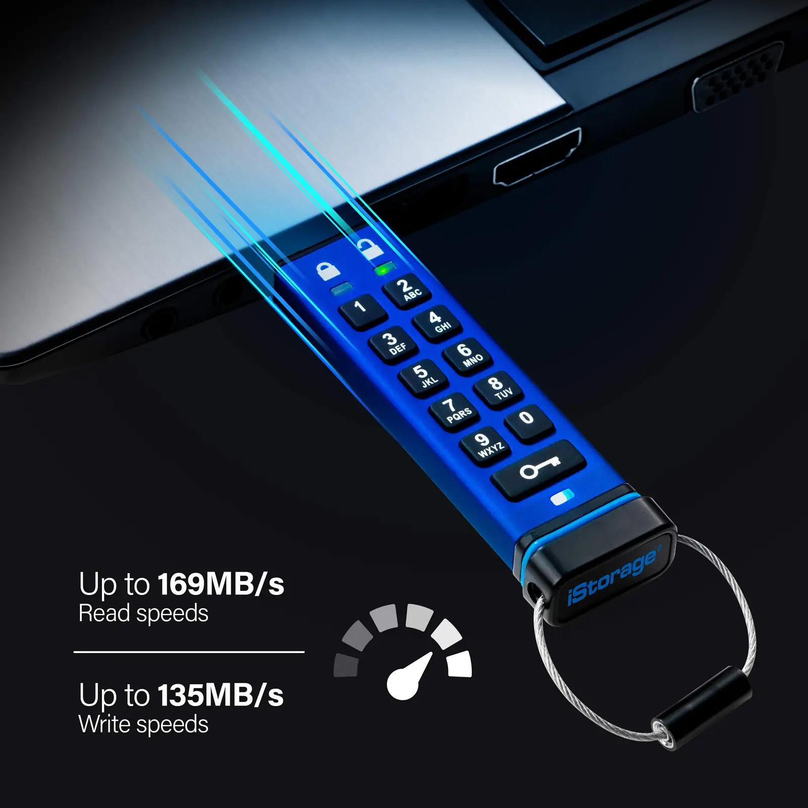 iStorage aluminiumist kaitstud USB-mälupulk — turvaline 8GB – detailne vaade