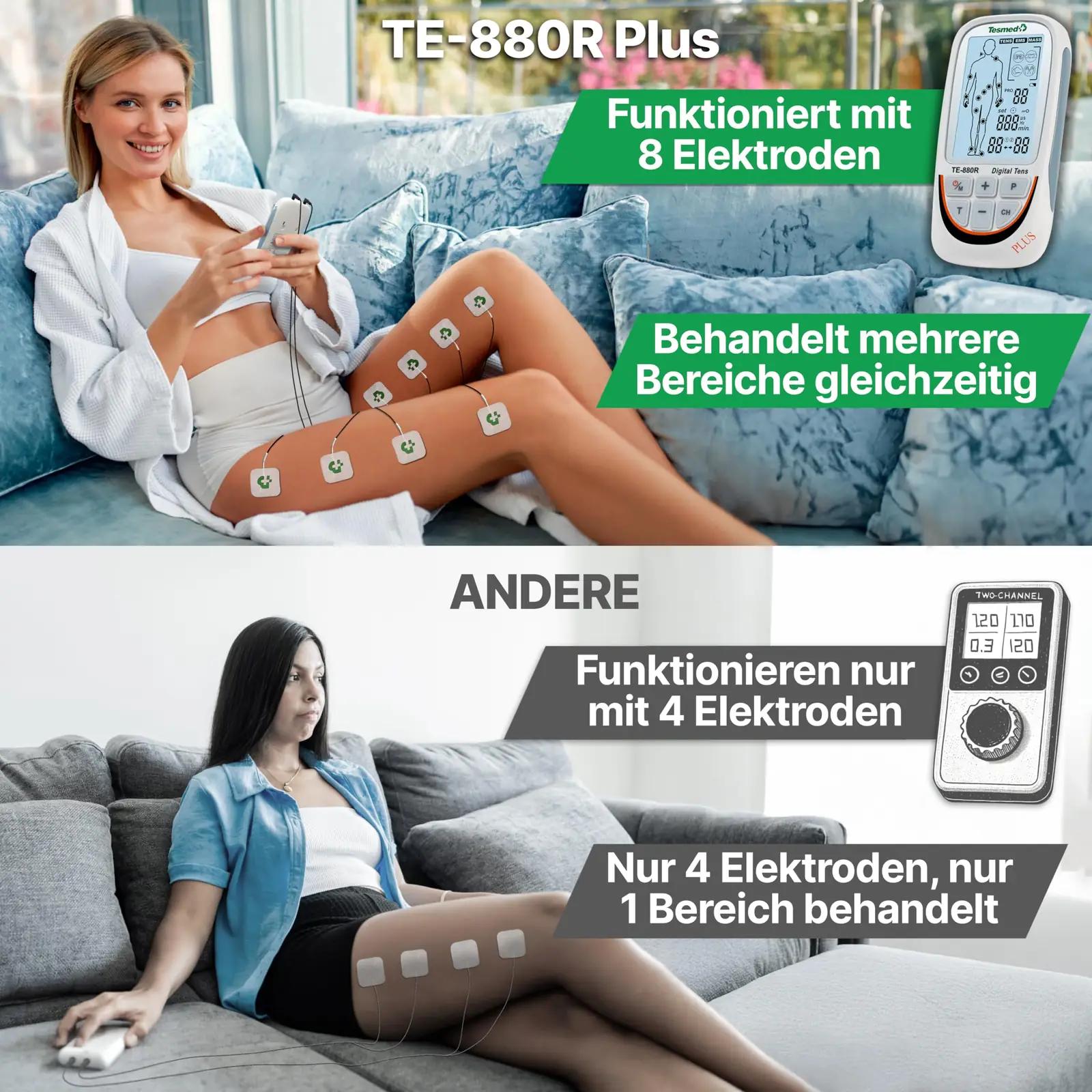 TESMED elektriline lihasstimulaator — korduvlaetav teraapia seade – pakend ja tarvikud