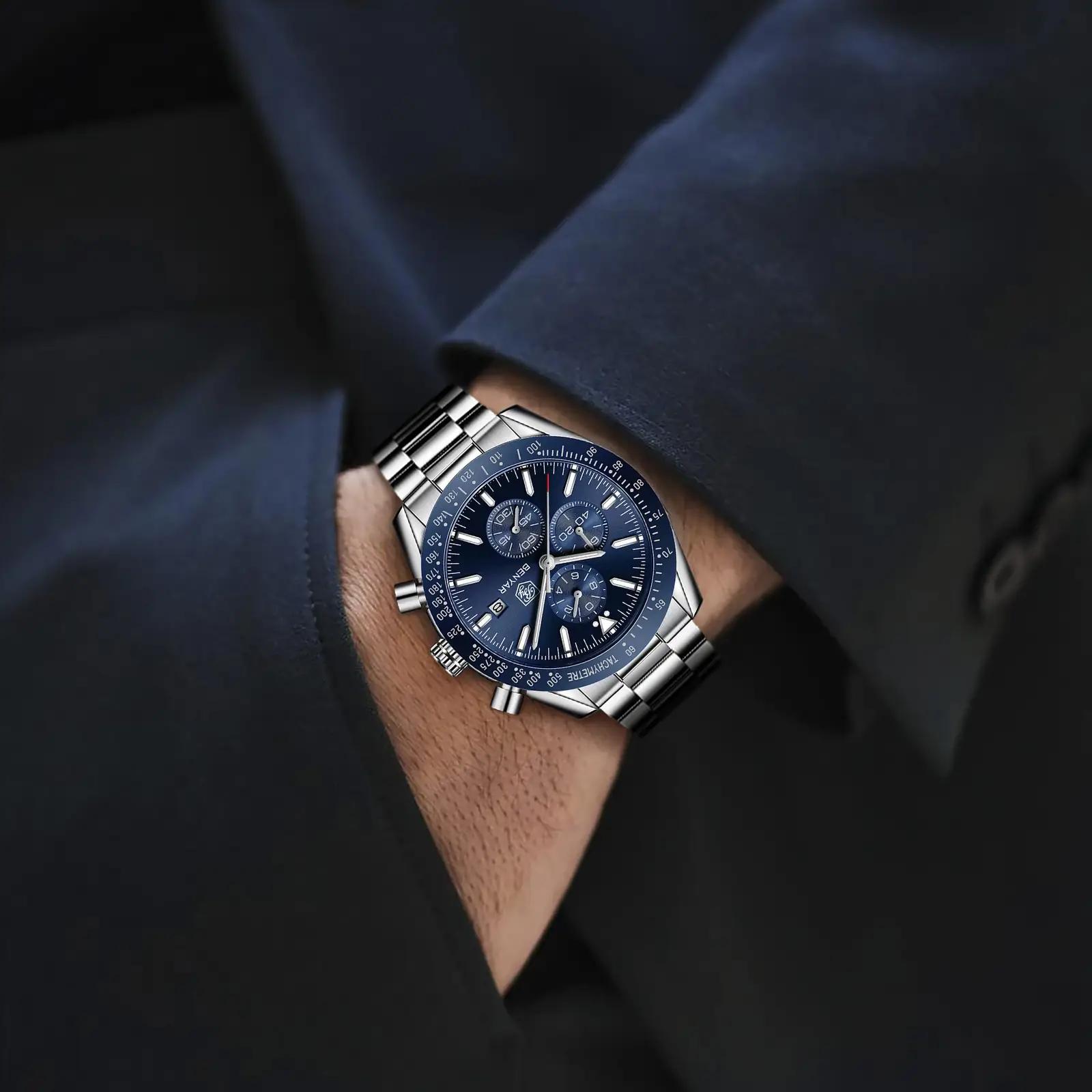 BENYAR terasest meeste käekell – veekindel, chronograph – pakend ja tarvikud
