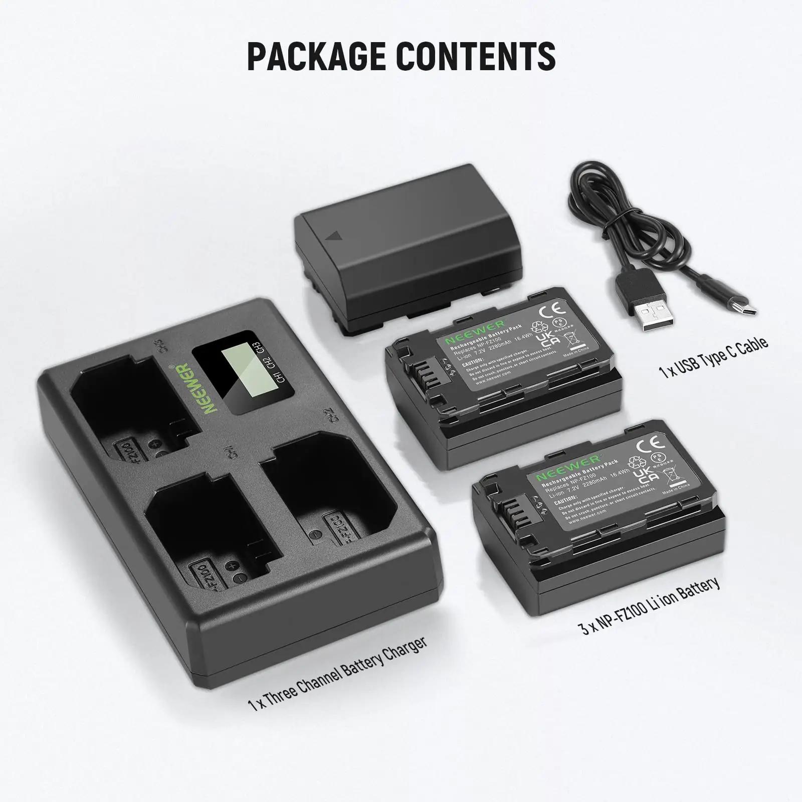 NEEWER vastupidav akukomplekt NP-FZ100 – 3×2280mAh USB – pilt 8