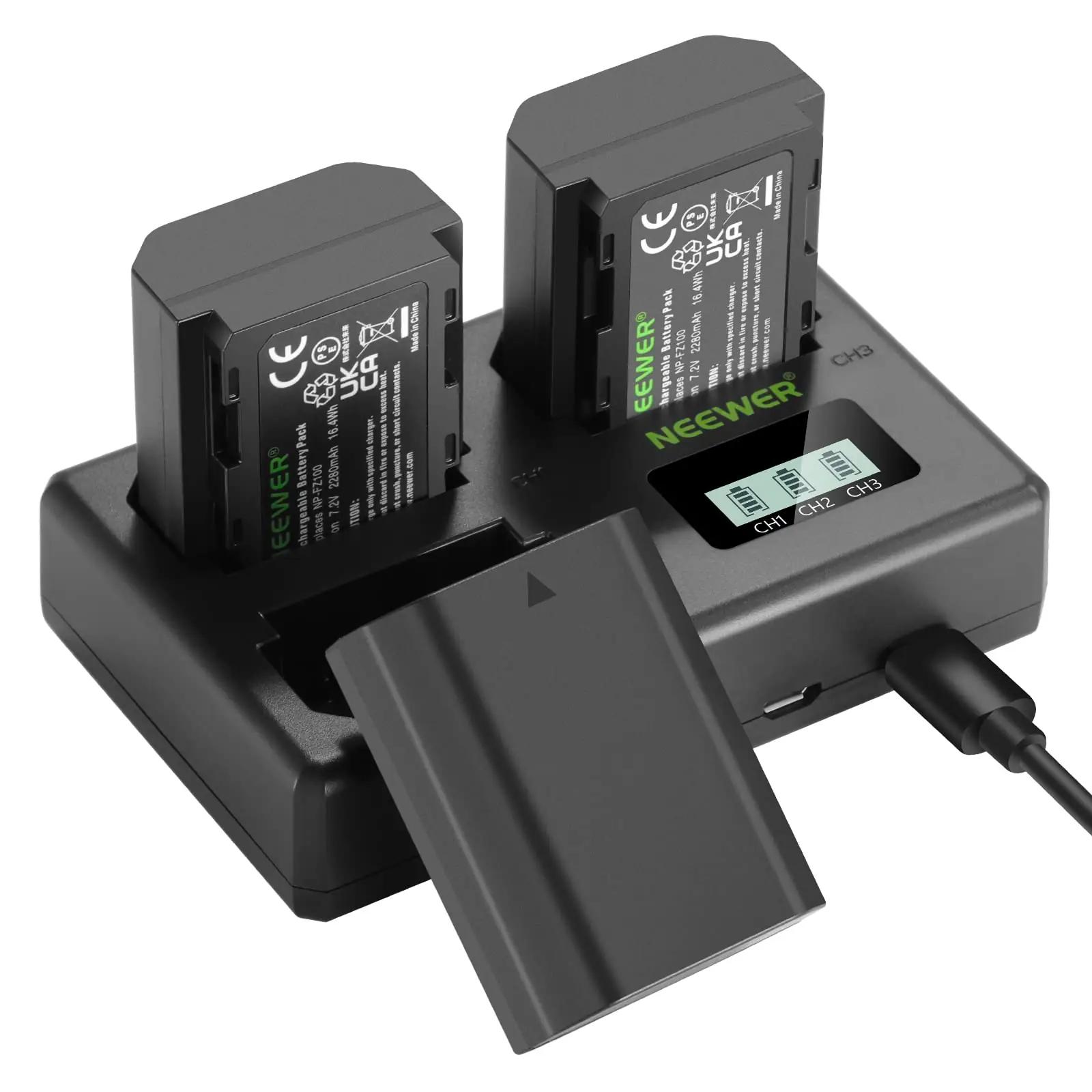 NEEWER vastupidav akukomplekt NP-FZ100 – 3×2280mAh USB