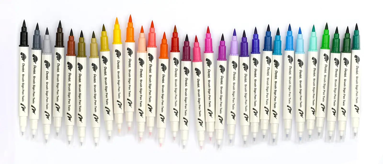 Pentel värviline Brush Sign Pen komplekt – 30 pehmet värtust – lisavaade