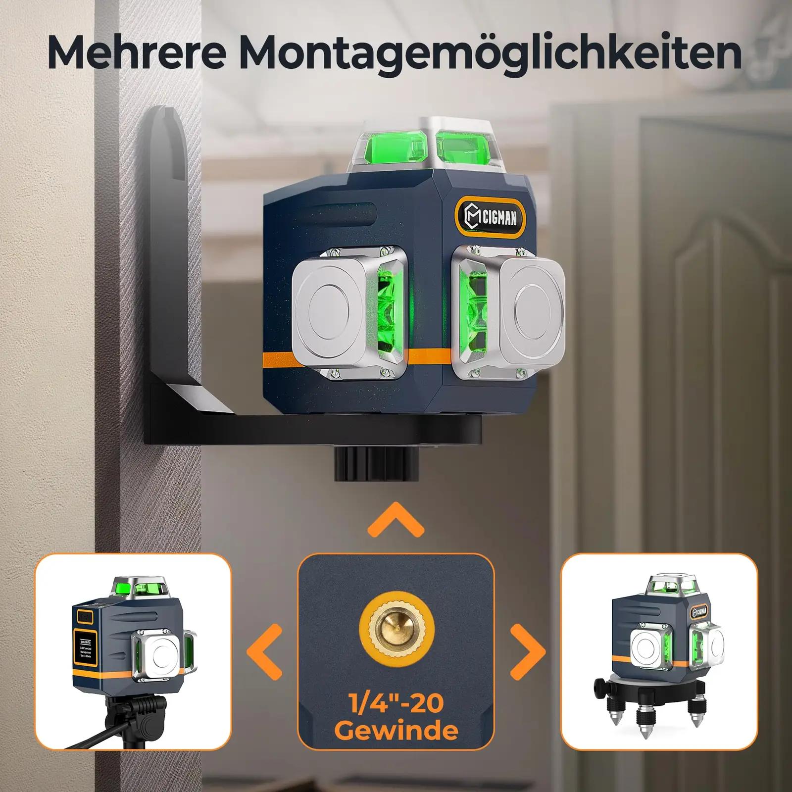 CIGMAN ripats charm: tugev 3×360° roheline laser mõõtmiseks – pilt 7