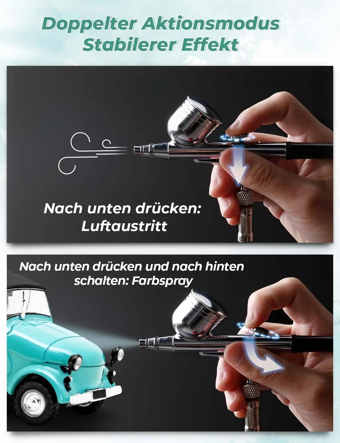 Oasser stiilne airbrush-komplekt – kompressorid – detailne vaade