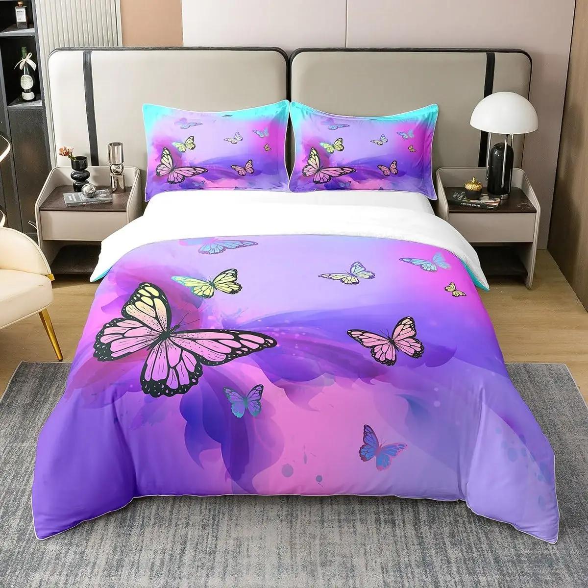 Homewish puuvillane voodipesukomplekt liblikamustriga 140×200