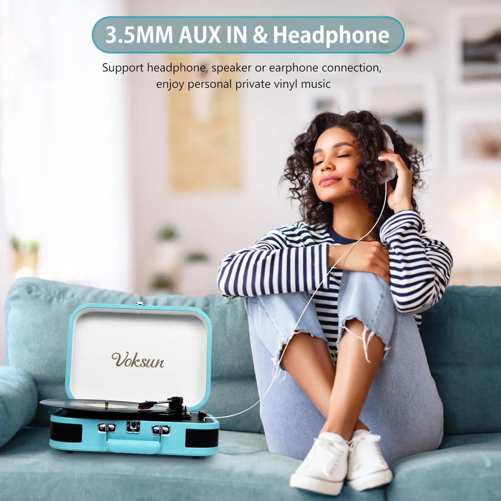 VOKSUN retro vinüülplaadimängija Bluetoothiga — kaasaskantav ja – pilt 6