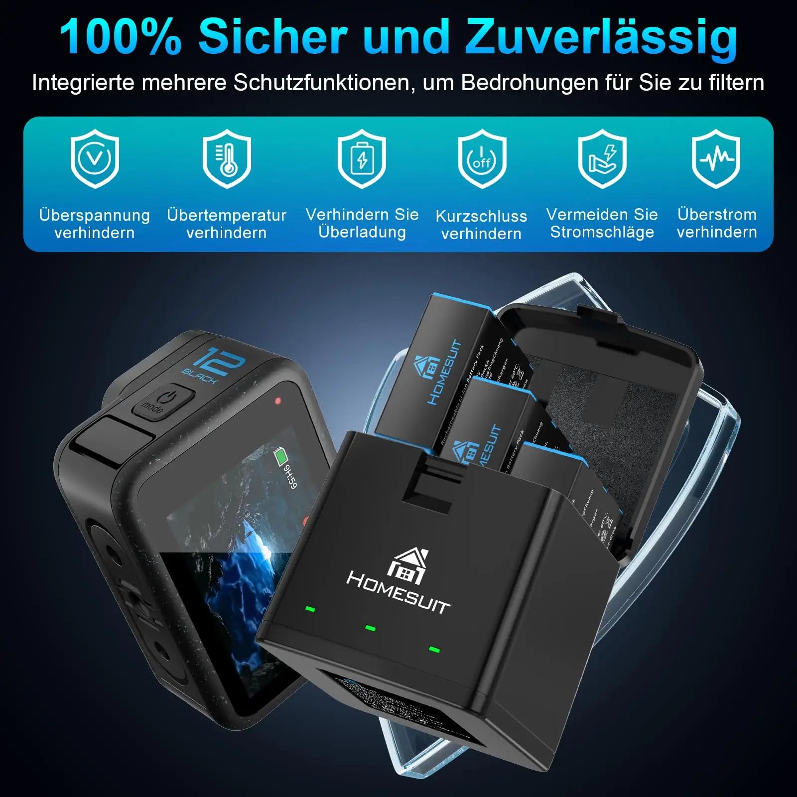 Homesuit laadimiskomplekt: 3x 1800mAh akut ja Type-C laadija – kasutusnäide