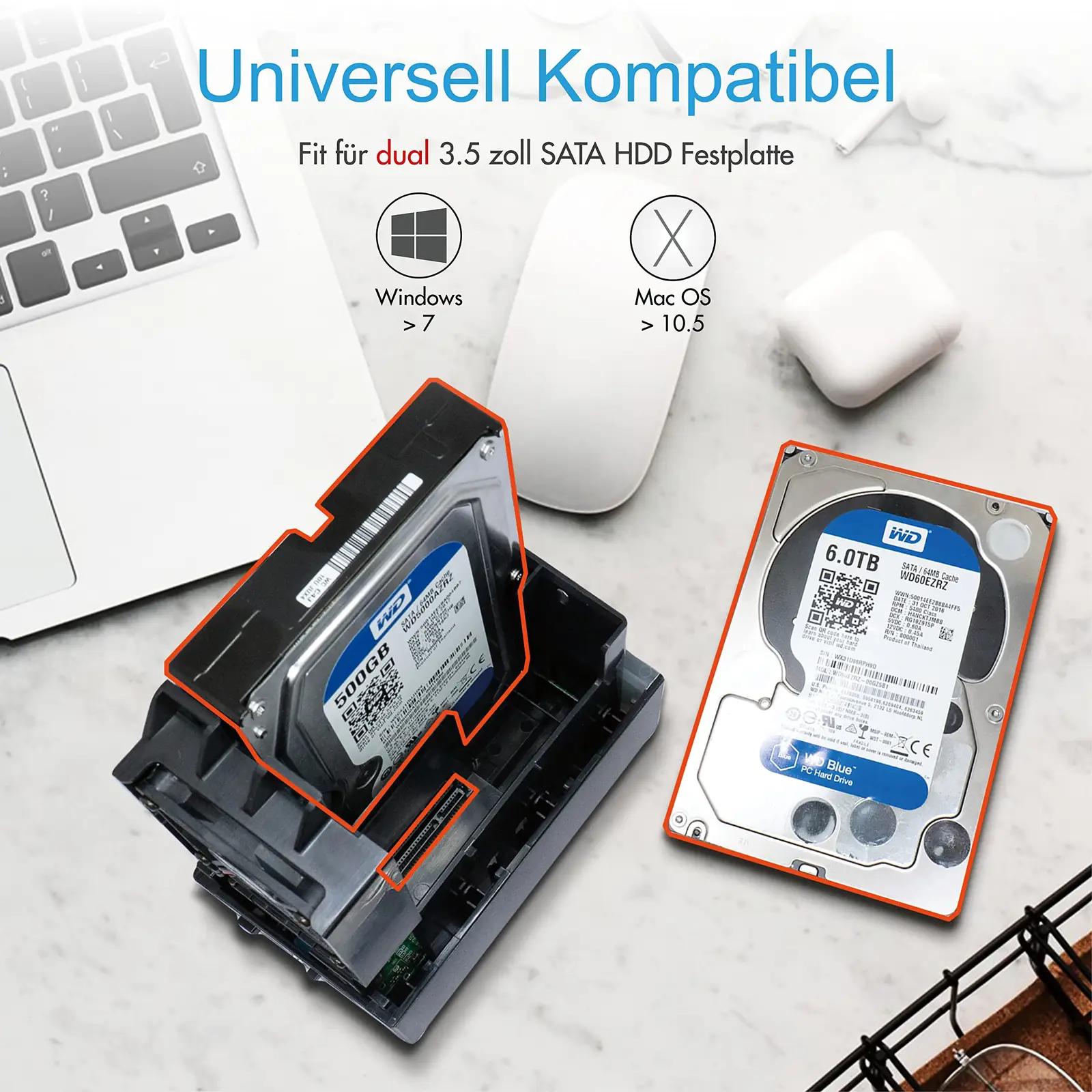 ICY BOX alumiiniumkorpus kahe HDD jaoks – turvaline RAID – pakend ja tarvikud