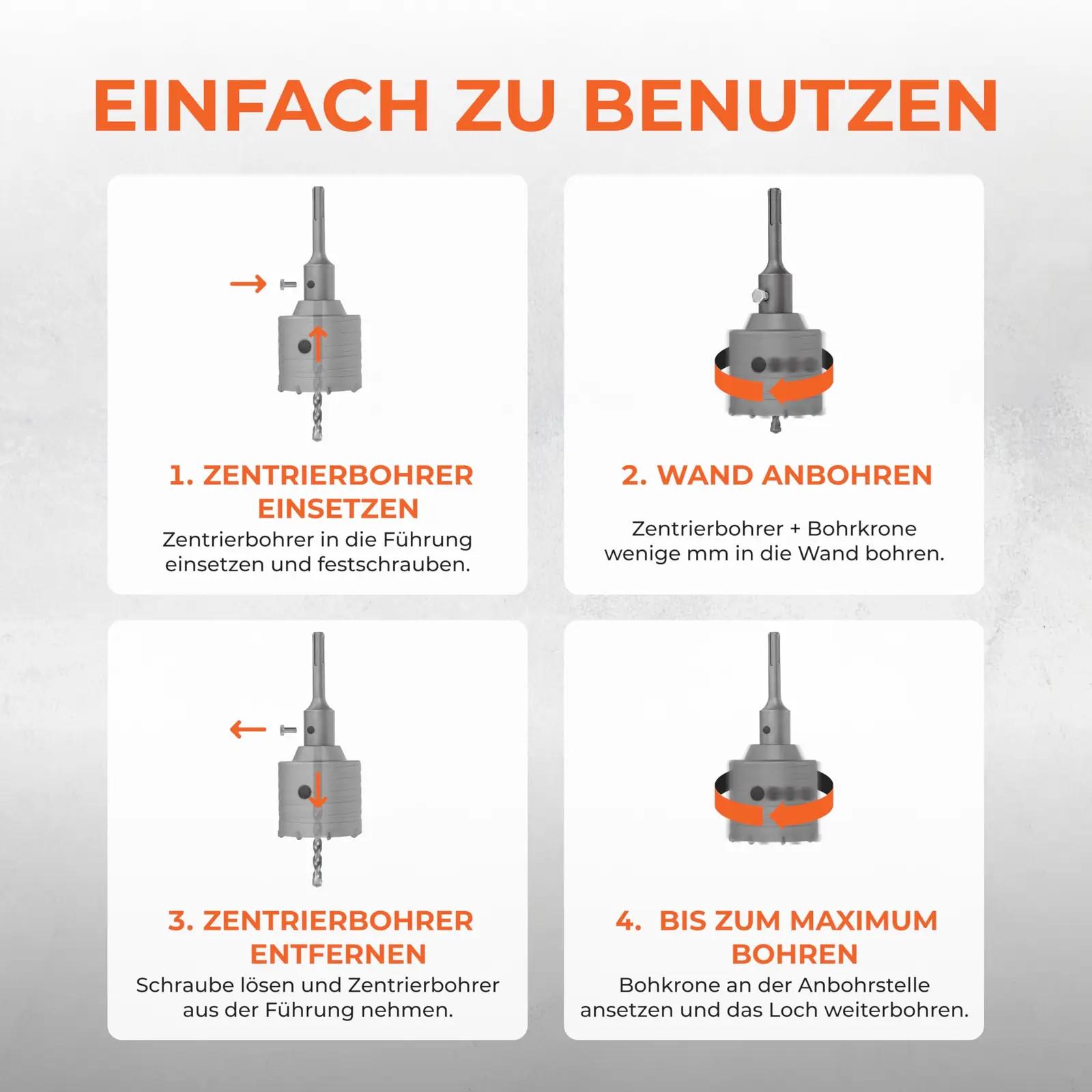 BAUBECK vastupidav 82 mm SDS Plus bohrkrone betoonile – pakend ja tarvikud
