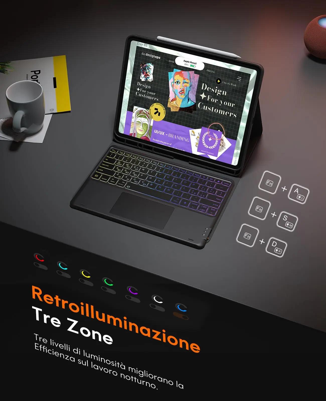 CHESONA iPad Pro 13 kaetud magnetiline klaviatuur — must – pakend ja tarvikud