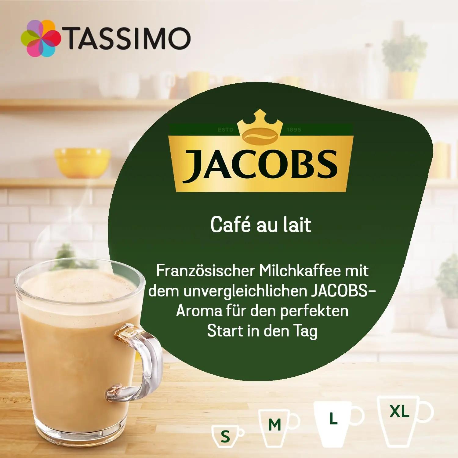 Tassimo Jacobs Café au Lait kapslid – kerge piimane maitse – pakend ja tarvikud