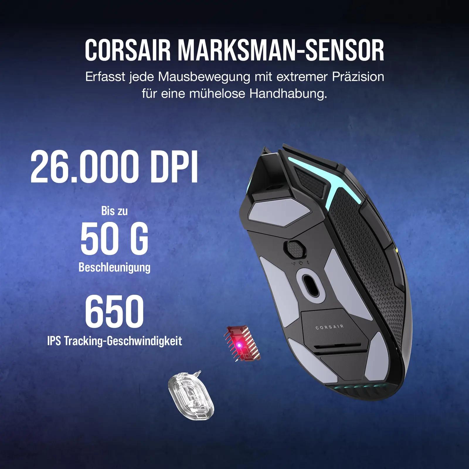 Corsair NIGHTSABRE traadita mänguhiir – kõrge DPI ja pika akuiga – lisavaade