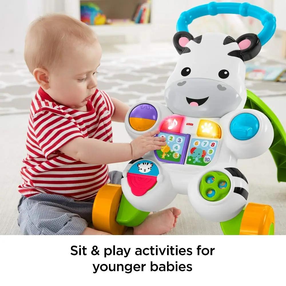 Fisher-Price plastikust zebra käimisabi – õppiv mänguasi – pakend ja tarvikud
