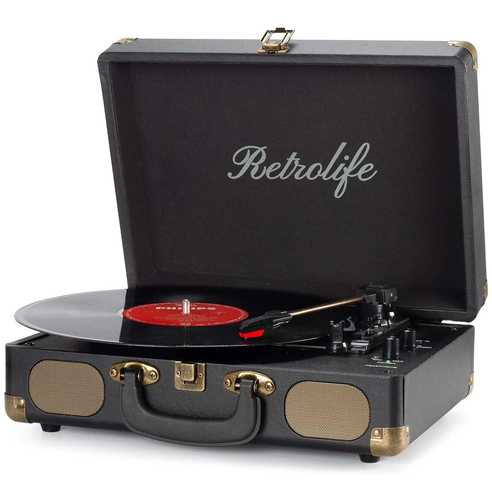Retrolife vintage kandekõlariga vinüülplaadimängija — elegantne
