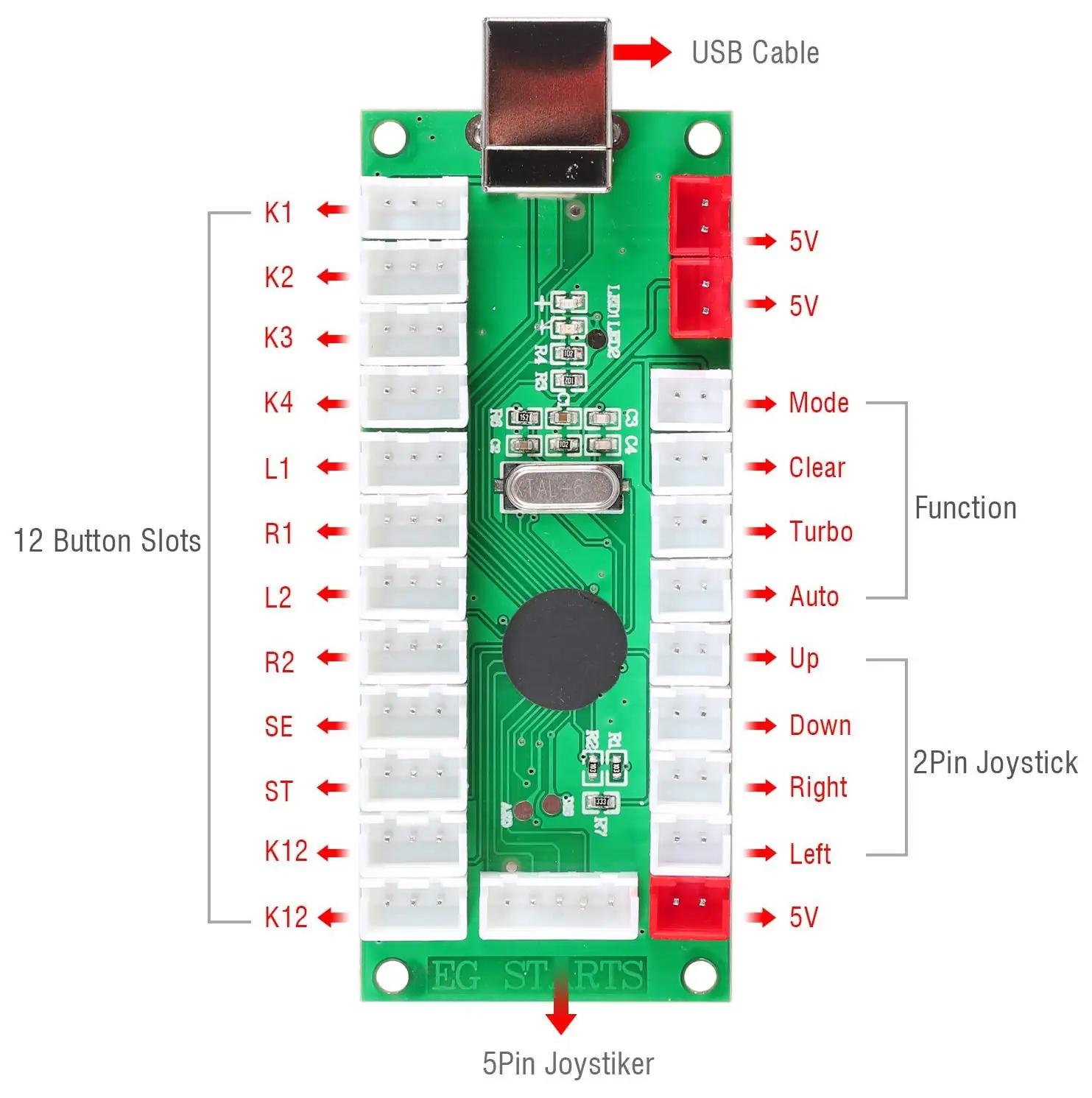 EG STARTS arcade-juhtpaneel DIY komplekt — LED nupud ja 2 – detailne vaade