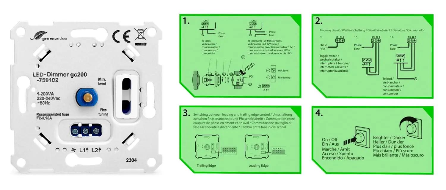 greenandco seinasisene dimmer gc-200 — 2tk valge plastik – pilt 9
