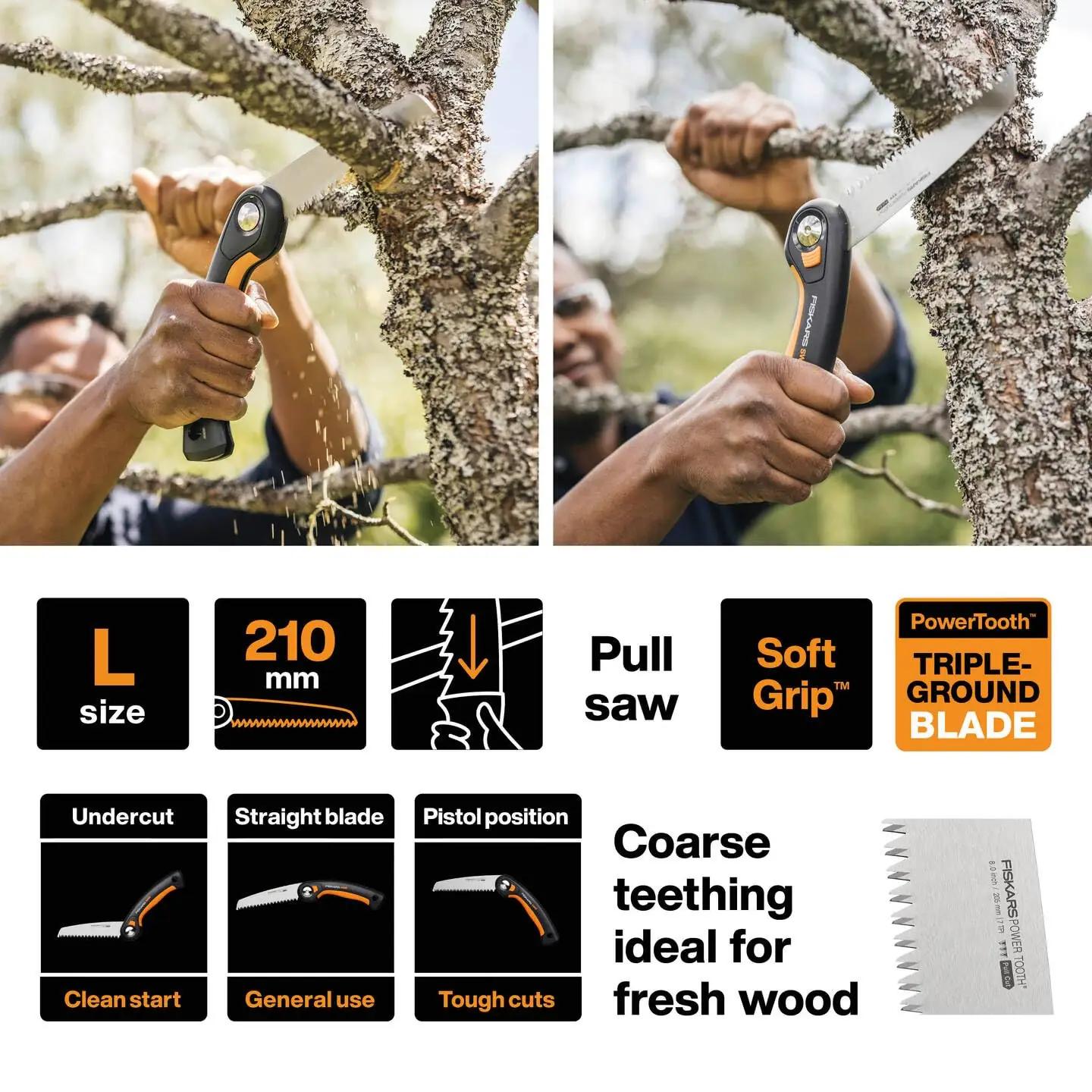 Fiskars vastupidav klappsäge – terav 21 cm tera aednikele – detailne vaade