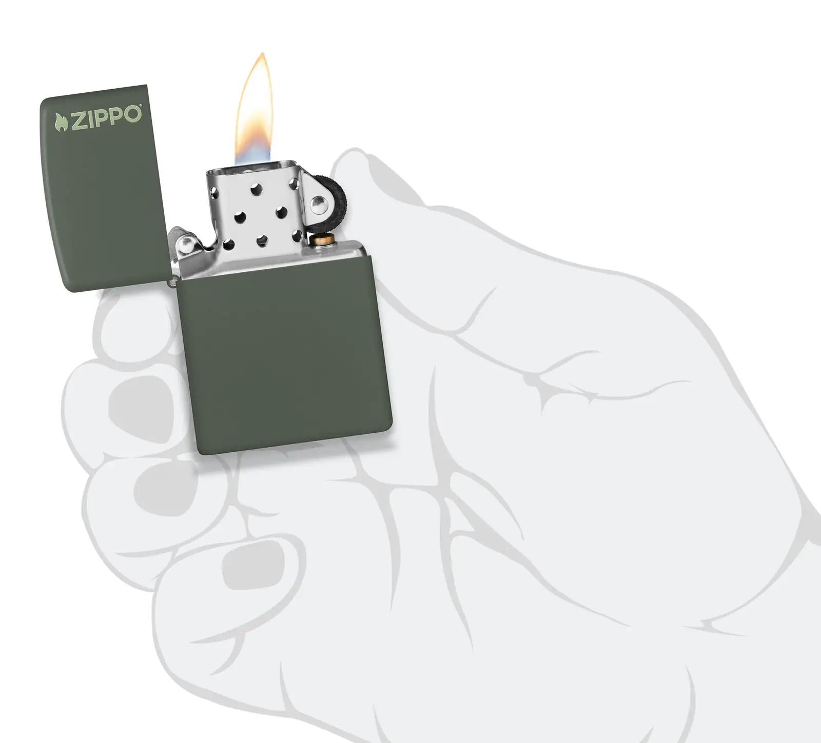 Zippo metallist tuulekindel süütekolb rohelise viimistlusega – lisavaade