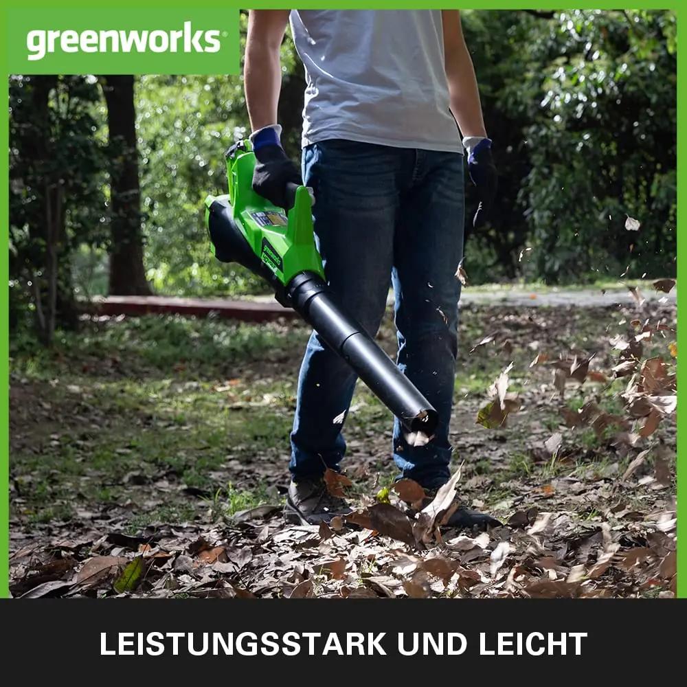 Greenworks kerge akuõhupuhur – tugev puhtuse tulemus – pakend ja tarvikud