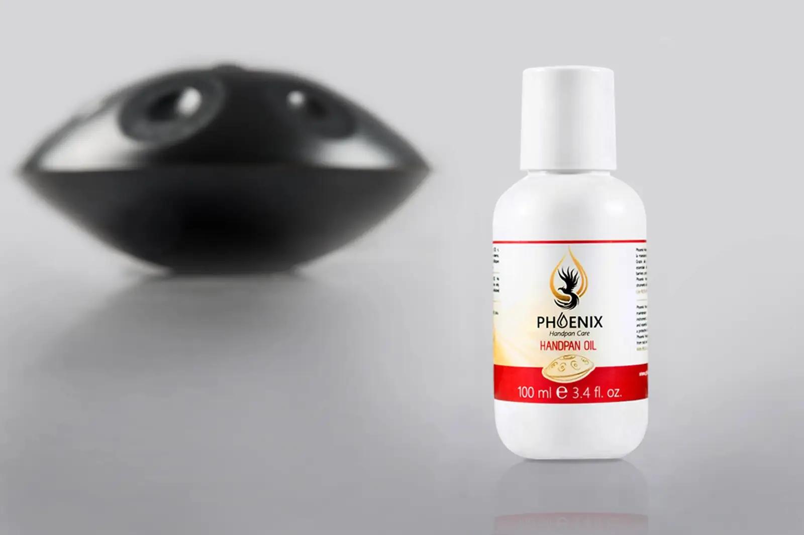 PHOENIX VITAL LIFE metallipinna hooldusõli handpanile 100 ml – pakend ja tarvikud