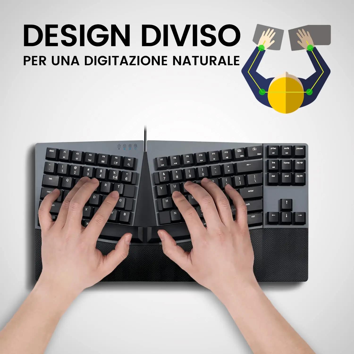 Perixx ergonoomiline kompaktne klaviatuur — lineaarne punane – detailne vaade