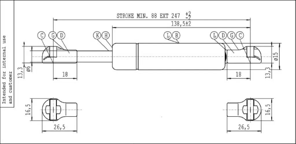 Stabilus 6147SD pagasiruumi gaasivedrud – detailne lähivaade