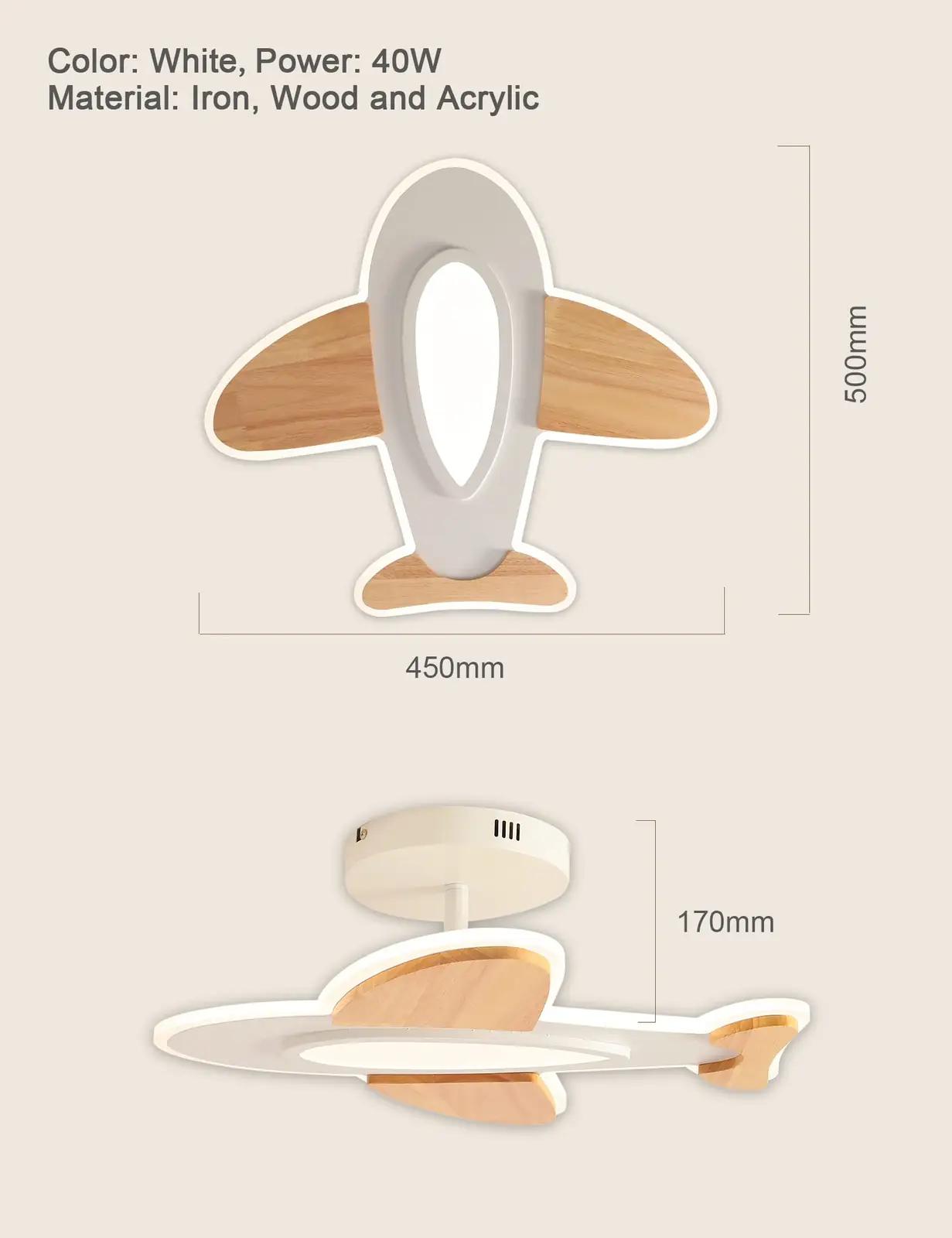 FANLG puidust lennuk‑laelamp — kaasaegne lastetuppa 50 cm – pilt 6