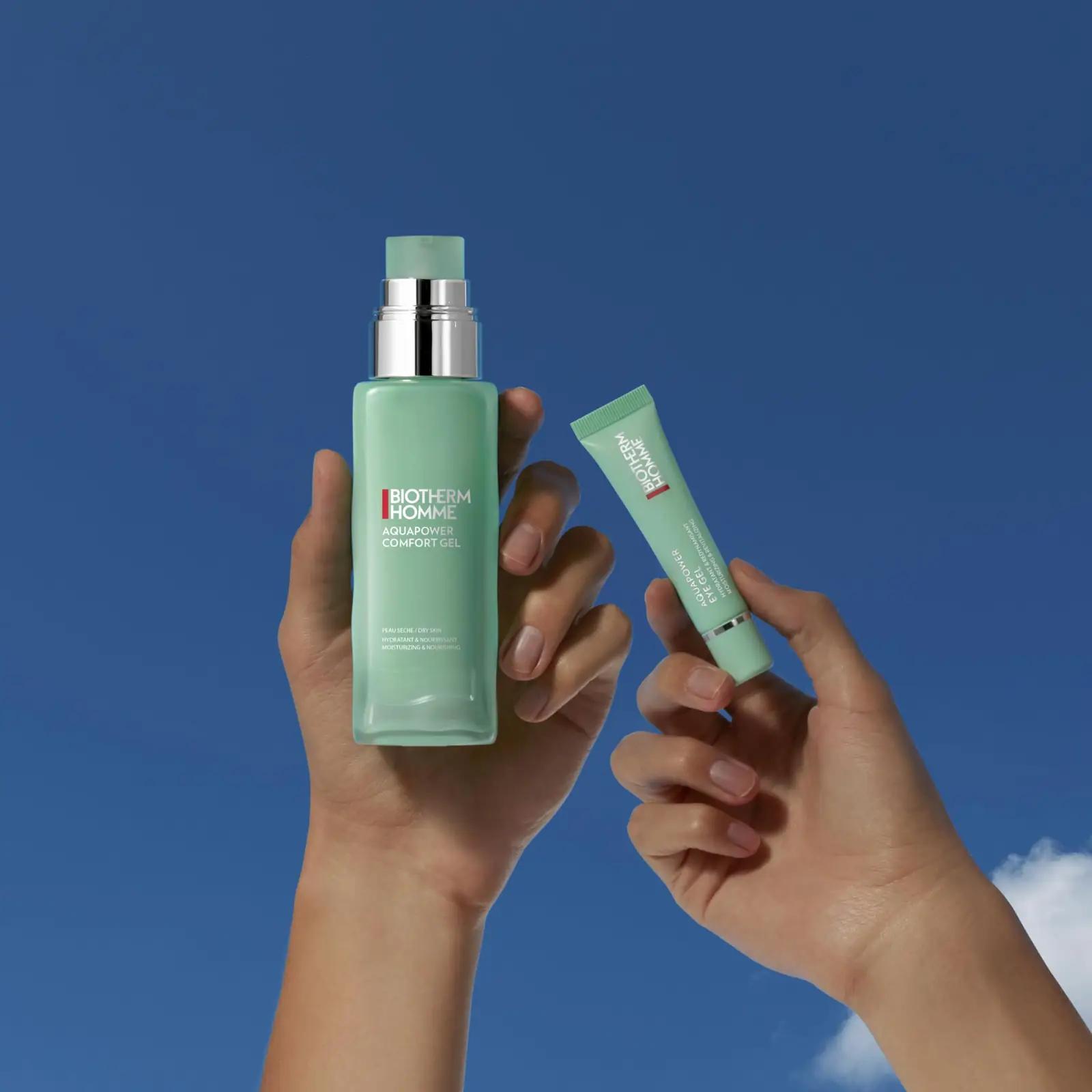 BIOTHERM meeste niisutav Comfort Gel — värske geeljuhus 75 ml – pakend ja tarvikud