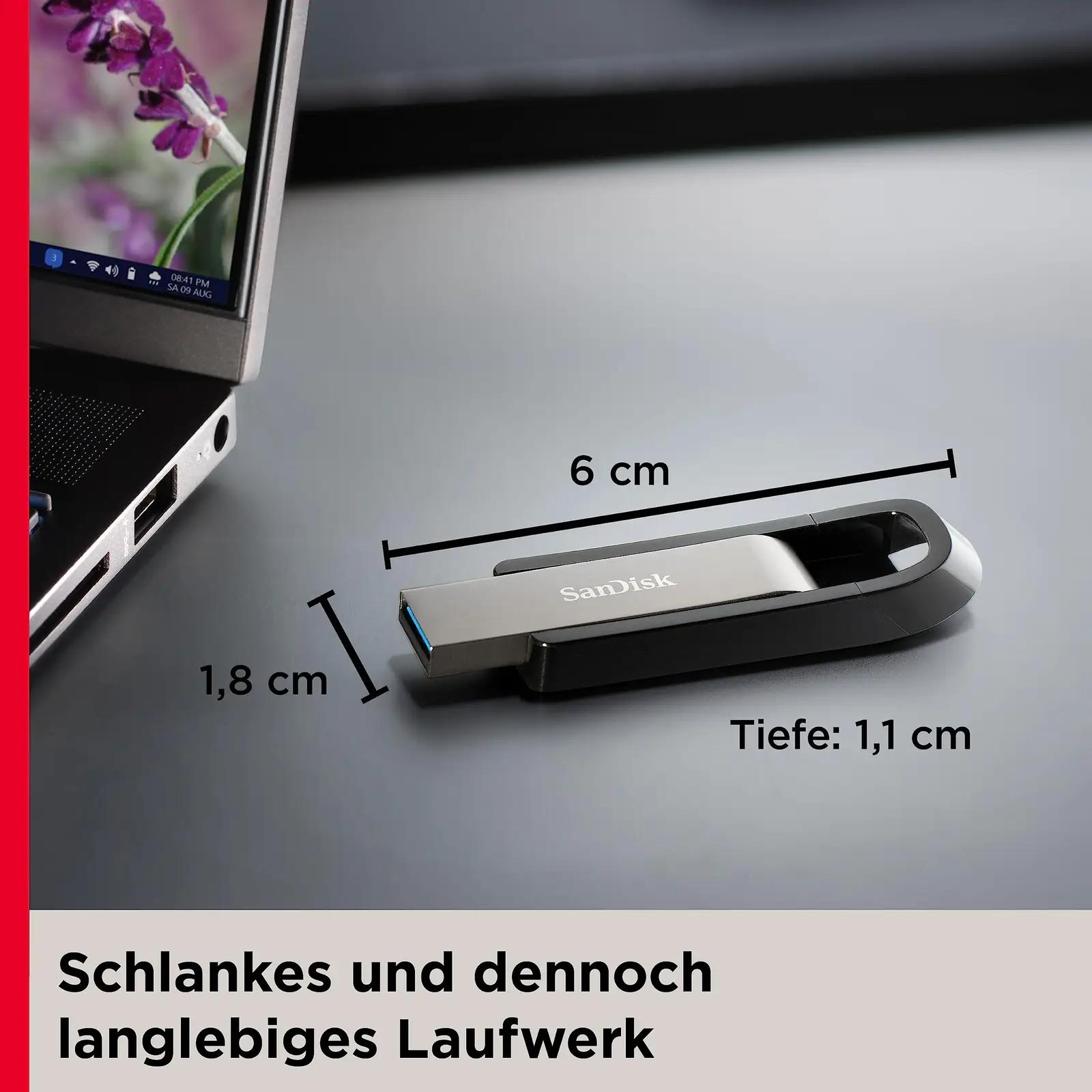 SanDisk kiire 128 GB USB-mälupulk – kaasaskantav ja vastupidav – detailne vaade