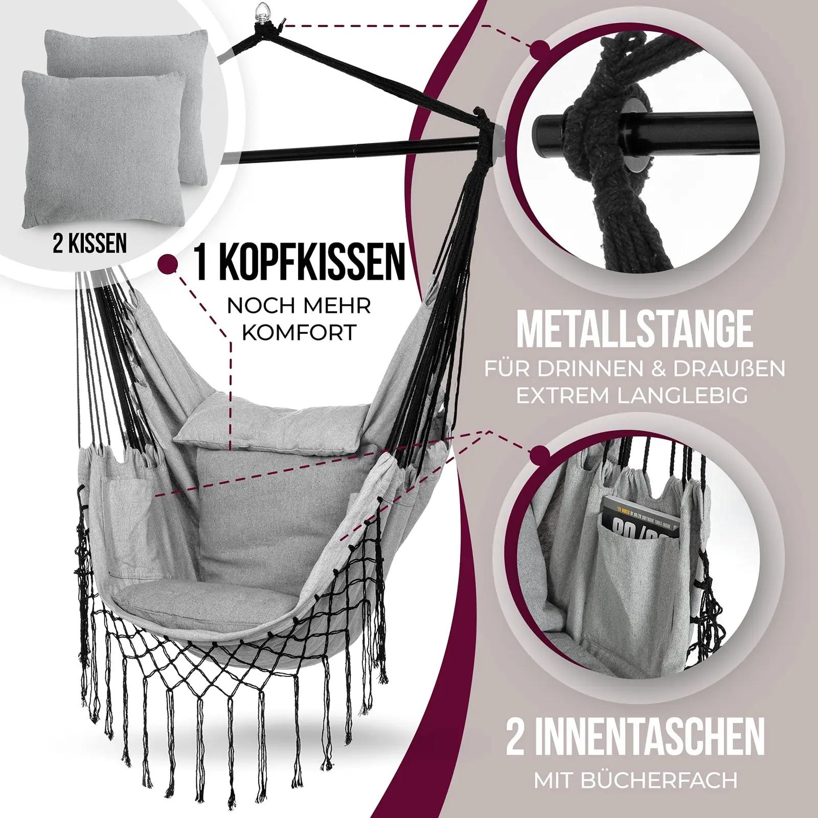 HEIMLING mugav puuvillane hängesessel XXL – kaasas kinnitus – detailne vaade
